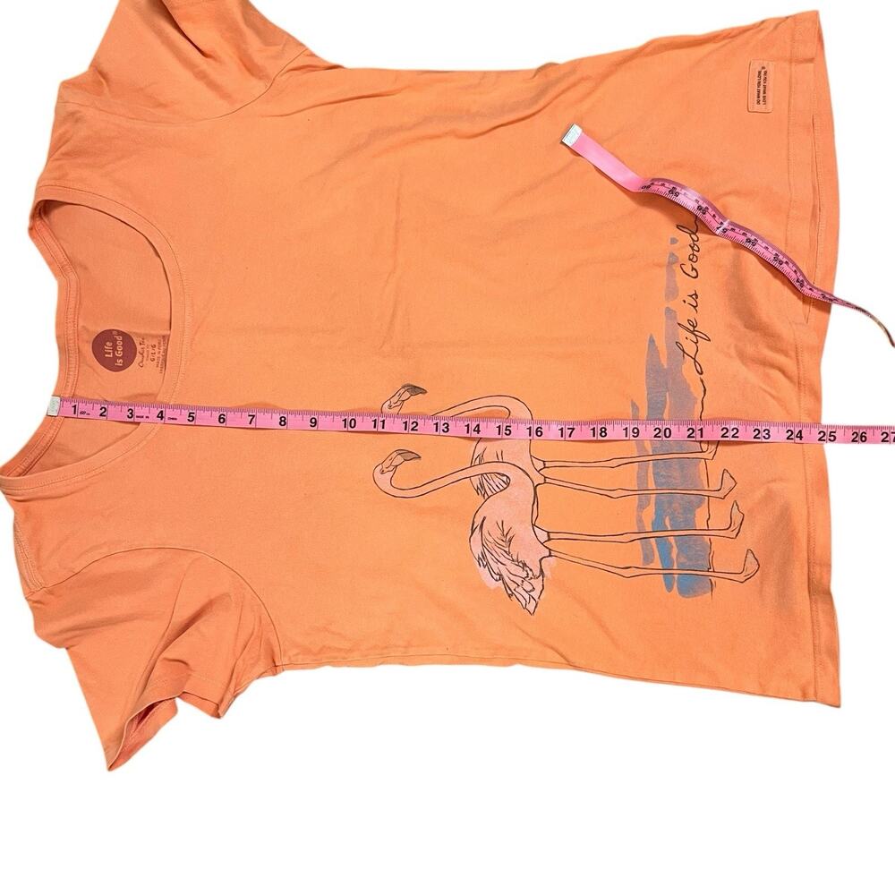 Life Is Good Womens SZ L Crusher T Shirt Coral Flamingo Graphic Beachy Tropical - Picture 3 of 16